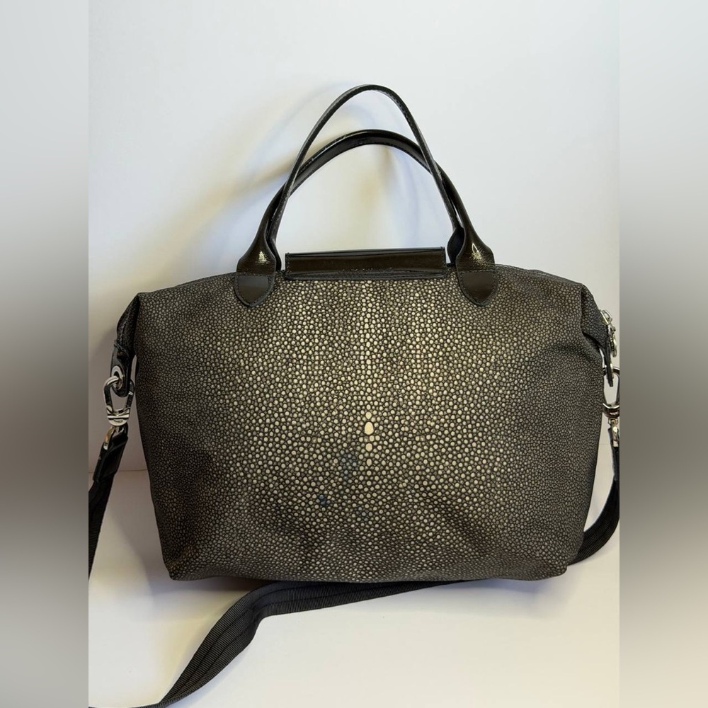 Longchamp Le Pliage Bag w Stingray Pattern Gray Nylon and Patent Leather Trim - Picture 7 of 14